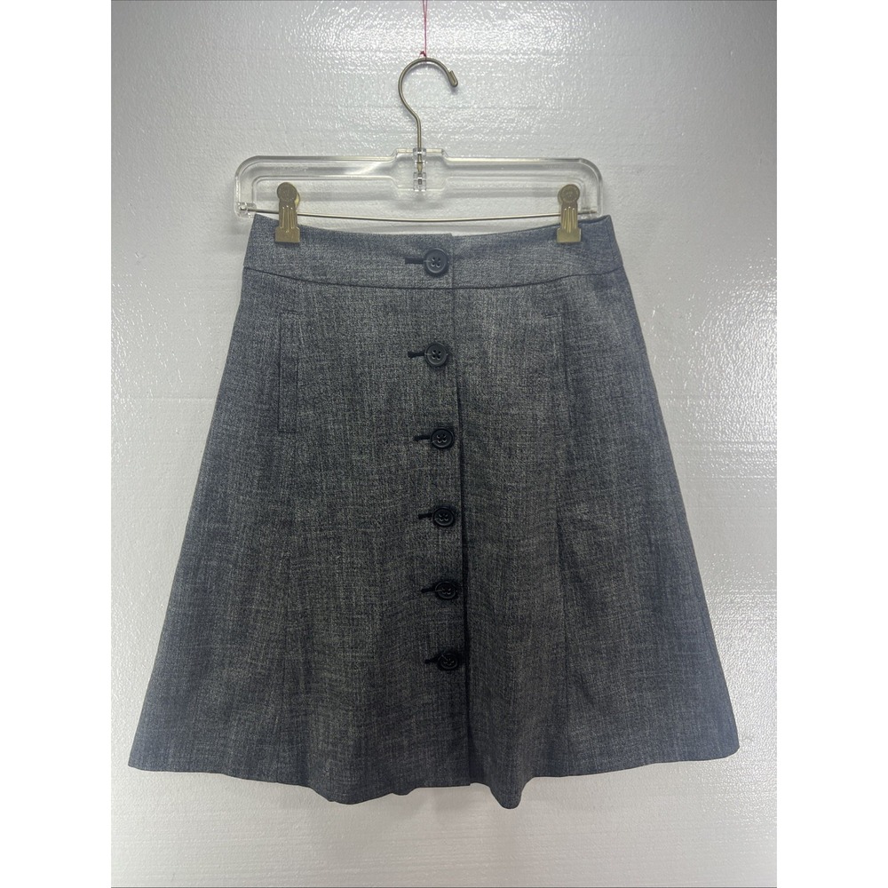 Banana Republic Womens Skirt A-line‎ Button-Down Knee Length Black Retro Solid 2